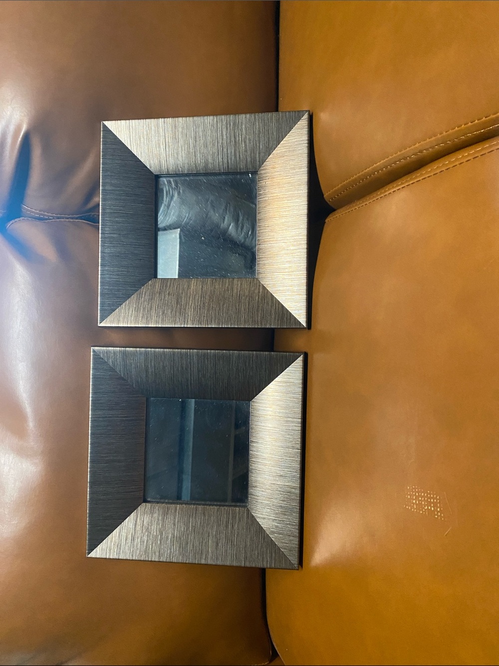 Set of Two Brushed Bronze Square Wall Mirrors - Brown
